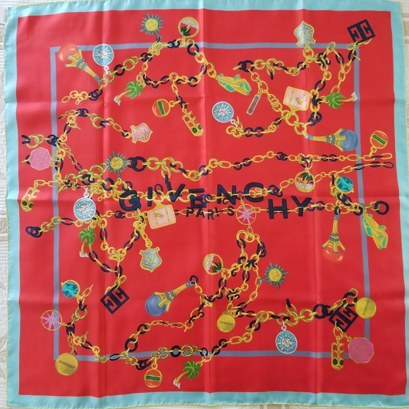 Givenchy Chain Charms Silk Square Scarf Red - Picture 3 of 11
